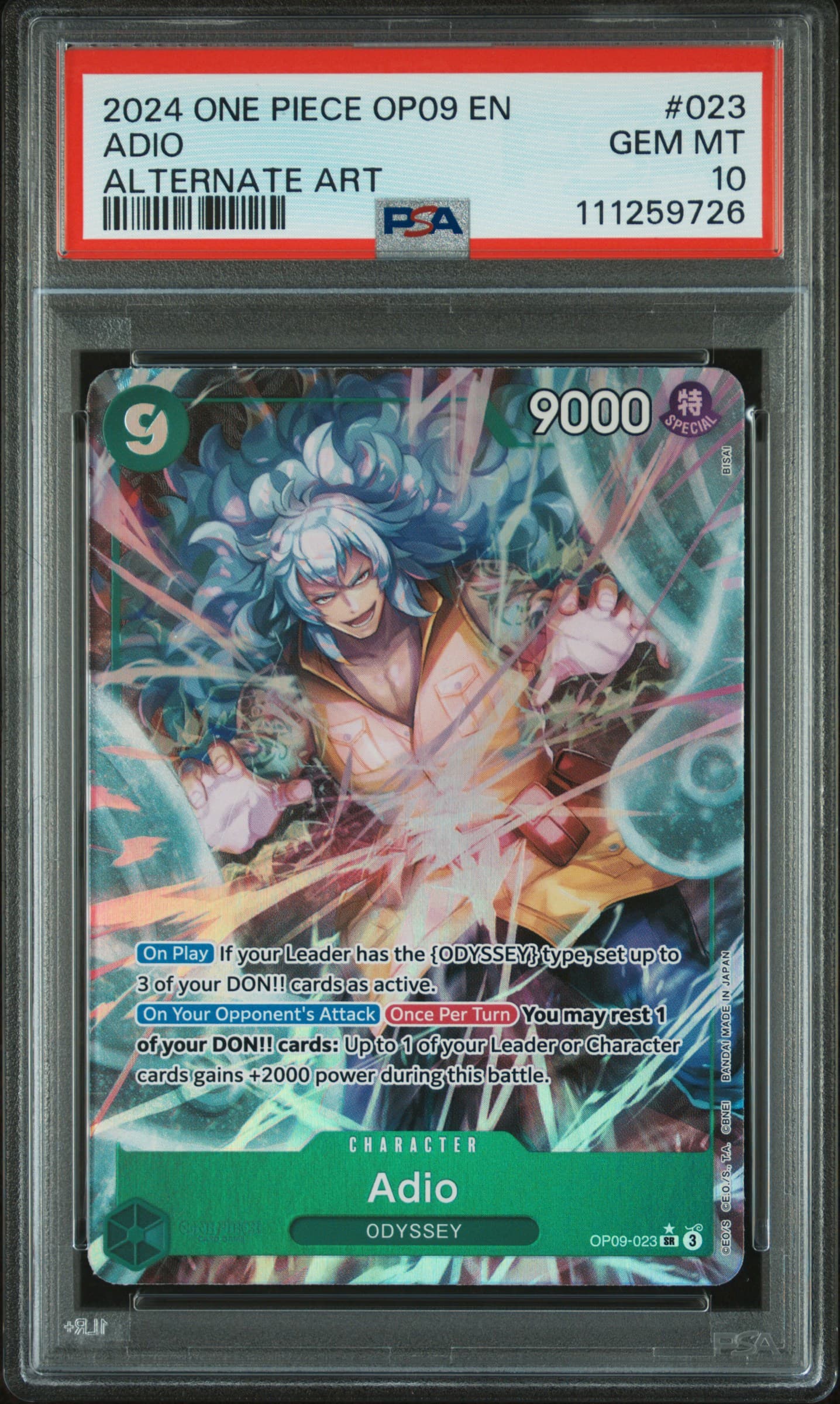 #023 ADIO ALTERNATE ART ONE PIECE OP09 PSA 10